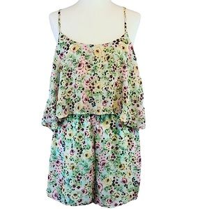 POETRY: Floral Spaghetti Strap Ruffle Shorts Romper - Size Small